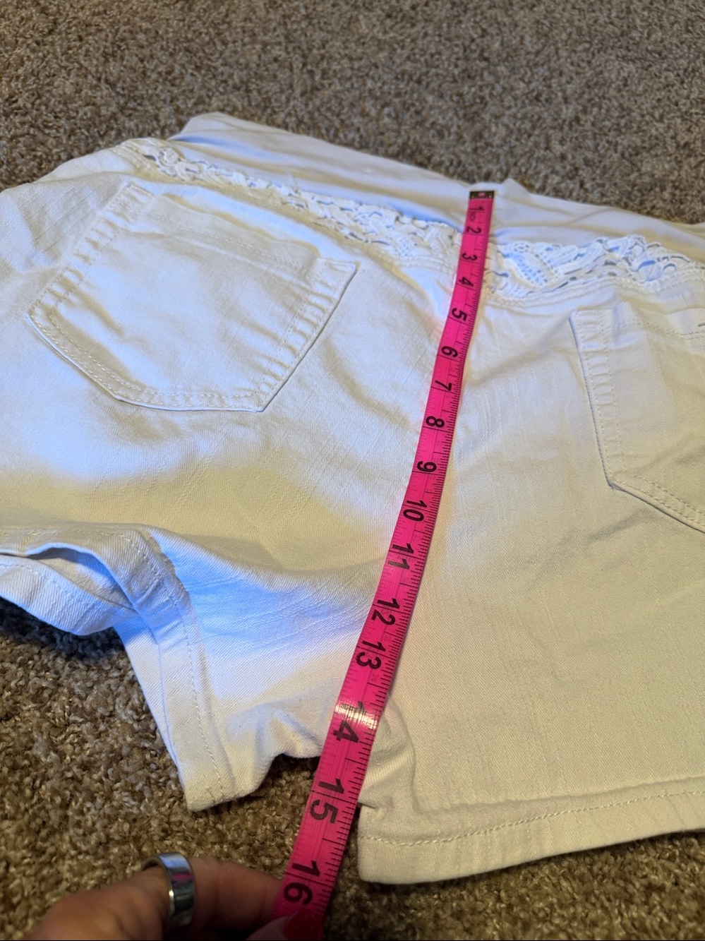 White denim maternity shorts w/lace accents (XL) - Picture 8 of 8